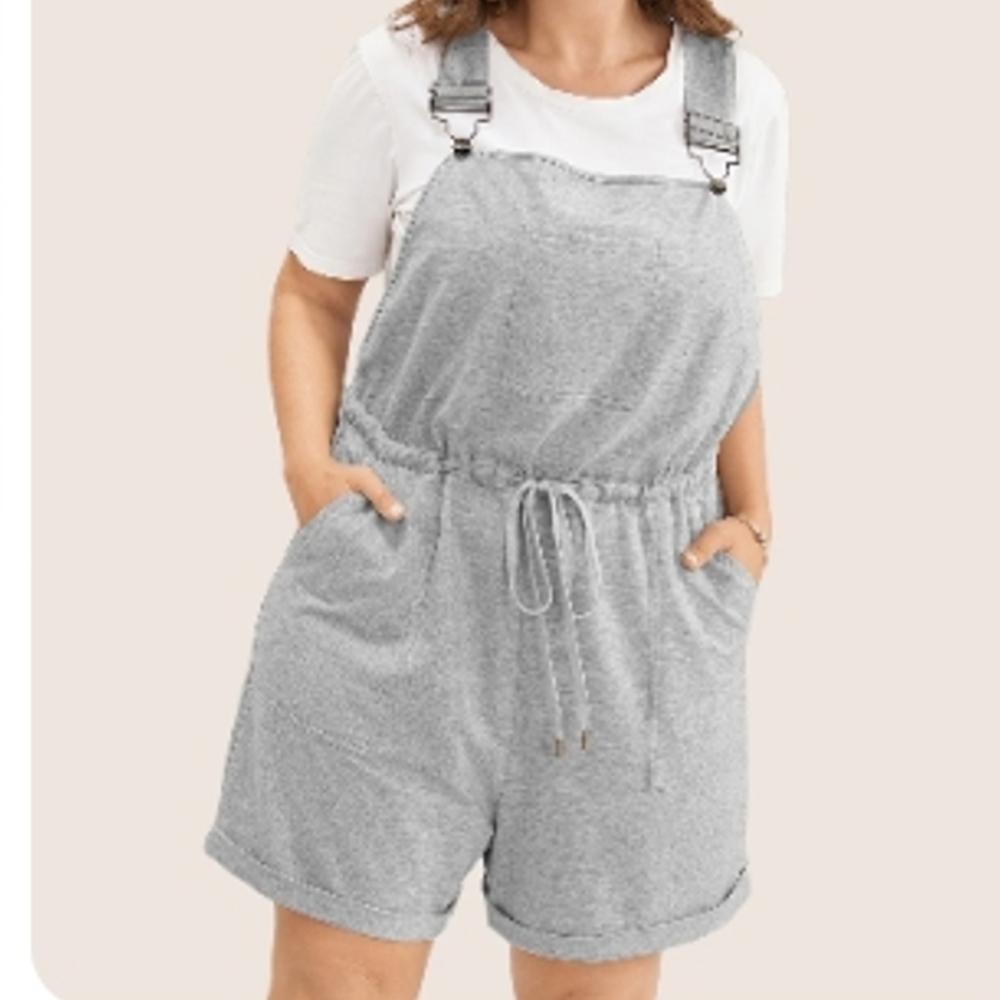 BloomChic Gray and White Jumpsuit with Adjustable Straps